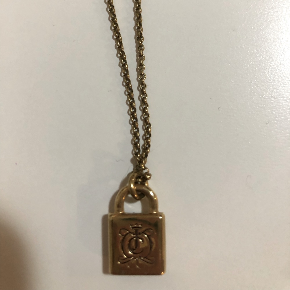 Juicy Couture Gold Rhinestone Lock Necklace